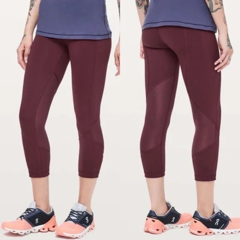 Lululemon Pace Rival Crop Leggings‎ Sz 10 Cassis Maroon 22" Inseam Run Tight